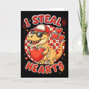 Hugvyn I Steal Hearts Valentine Boys Dinosaur Hold Card