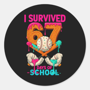 Hugvyn I Survived 67 Days Of School Ice Cream Six Classic Round Sticker
