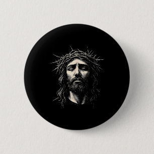 Hugvyn Jesus Christian Face Crown Of Thorns Religi 6 Cm Round Badge