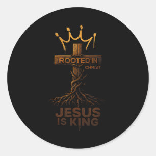 Hugvyn Jesus Is King Rooted Christian Cross Bible Classic Round Sticker