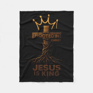 Hugvyn Jesus Is King Rooted Christian Cross Bible Fleece Blanket
