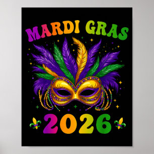 HUGvyn Mardi Gras 2026 Mask Colourful Beads New Poster