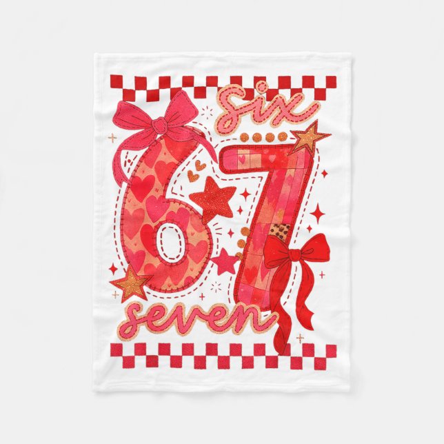 Hugvyn Six Seven Valentine 6 7 Meme Checkered Coqu Fleece Blanket (Front)