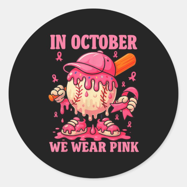 Hugvyn We Wear Pink Breast Cancer Baseball Ice Cre Classic Round Sticker (Front)