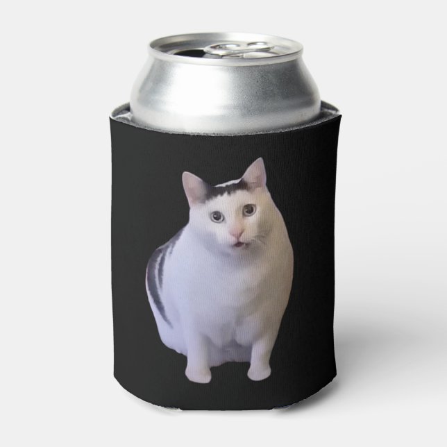 Huh Cat Meme Double Sided Black Can Cooler (Can Front)