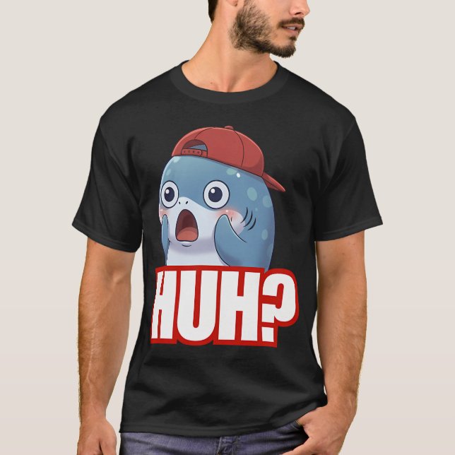 Huh? Funny Chibi Shark T-Shirt (Front)