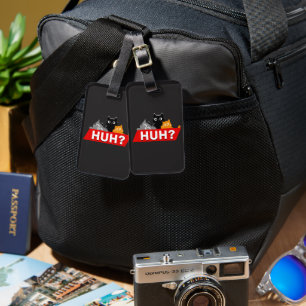 "Huh?" Silly Multicolor Cartoon Cats Meme Luggage Tag