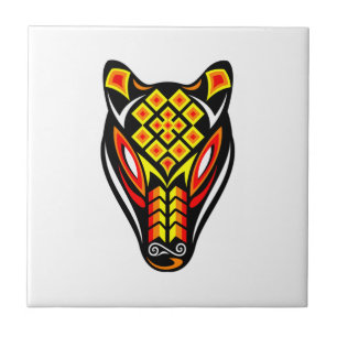 Huichol Bear Mask Ceramic Tile