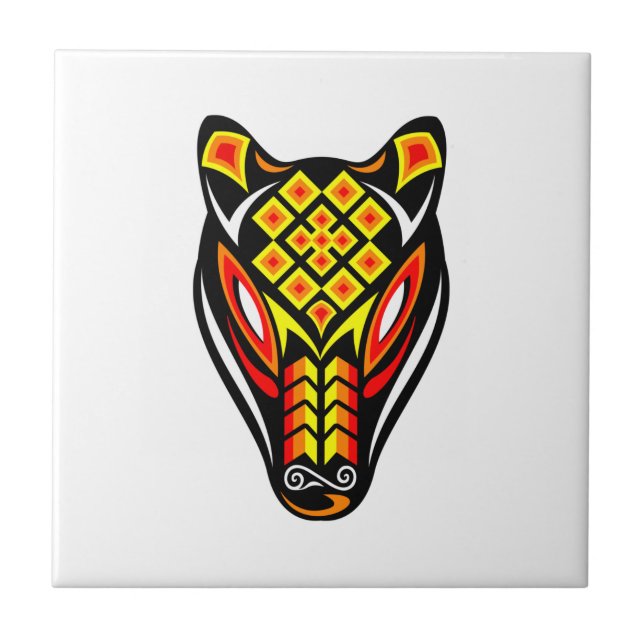 Huichol Bear Mask Ceramic Tile (Front)