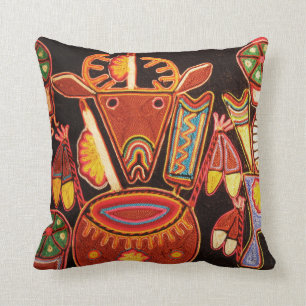 Huichol Bull Throw Pillow