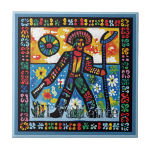 Huichol Loteria Ceramic Tile: El Valiente Tile