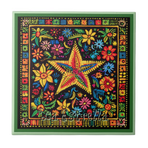Huichol Loteria Ceramic Tile: La Estrella Tile