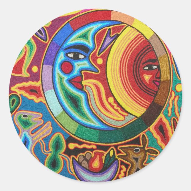 Huichol String Art from Mexico Classic Round Sticker (Front)