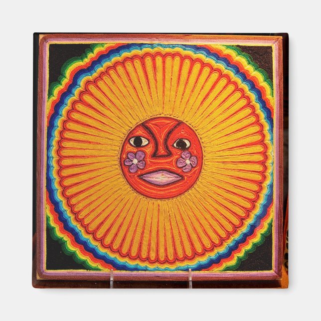 Huichol String Art Sun Mexican Folk Art Magnet (Front)