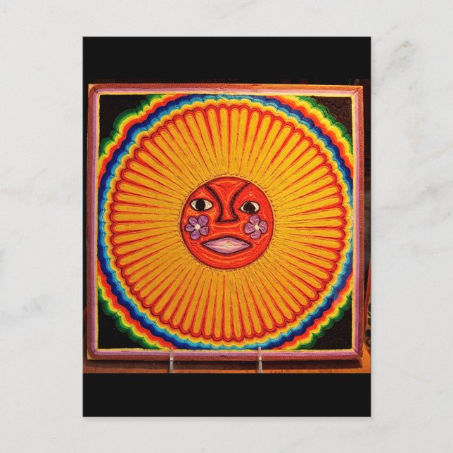 Huichol String Art Sun Mexican Folk Art Postcard (Front)