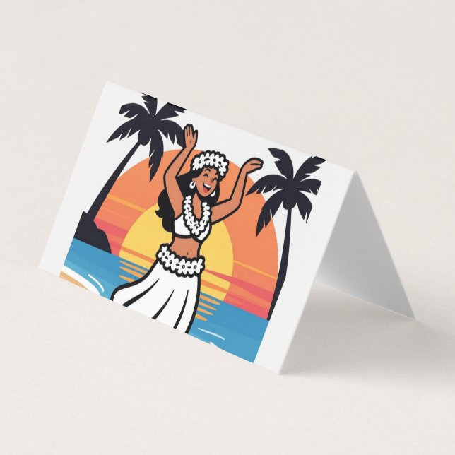 Hula dance beach party sunset tropical island art business card (Front)