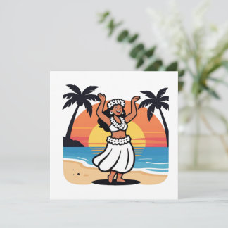 Hula dance beach party sunset tropical island art invitation