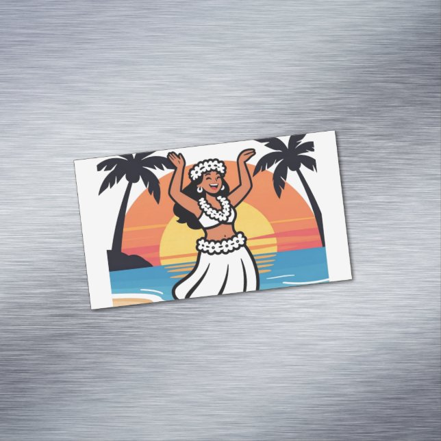 Hula dance beach party sunset tropical island art 	Magnetic business card (In Situ)