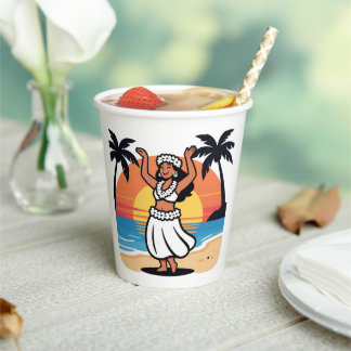 Hula dance beach party sunset tropical island art paper cups