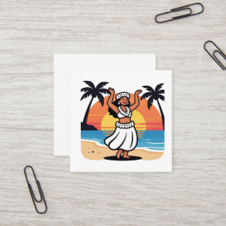 Hula dance beach party sunset tropical island art square business card