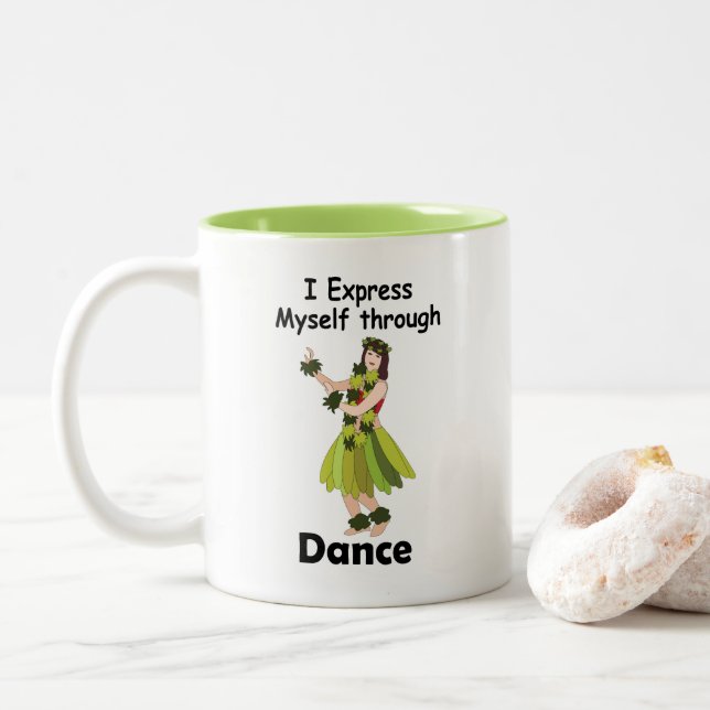 Hula Dancer Girl Expressing Herself Through Dance Two-Tone Coffee Mug (With Donut)