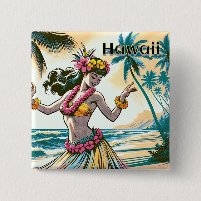 Hula Dancer on the Hawaii 15 Cm Square Badge (Front)