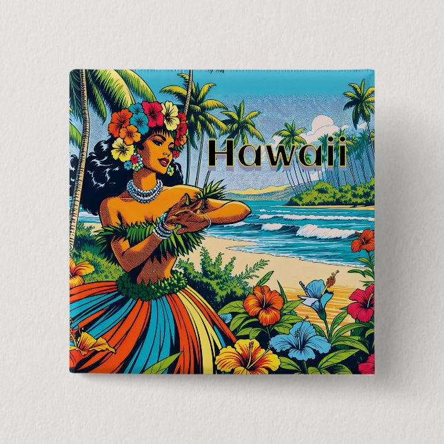 Hula Dancer on the Hawaiian Islands 15 Cm Square Badge (Front)