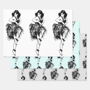 Hula Dancer Original Watercolor Miranda B & W Wrapping Paper Sheet