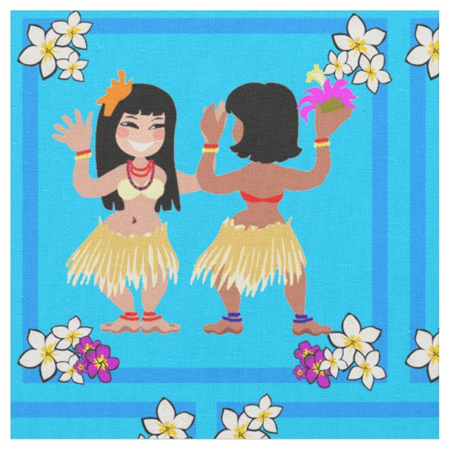 Hula Dancers Print On Fabric (Close Up)