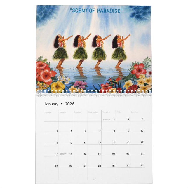 HULA DANCERS WITH FLOWERS-OVAL JPEC, HAWAII CALENDAR (Jan 2026)