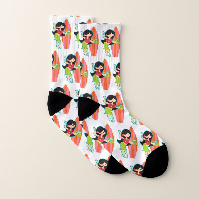 Hula Girl and Surfboard Socks (Pair)