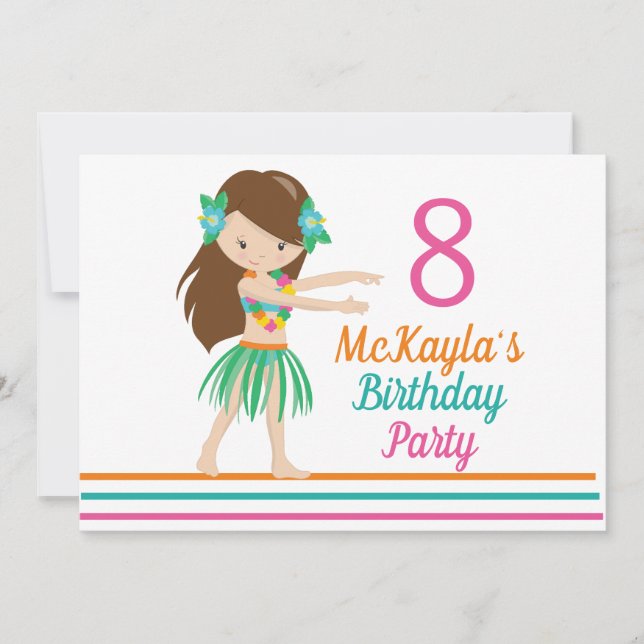 Hula Girl Cute Custom Luau Birthday Party Invitation (Front)