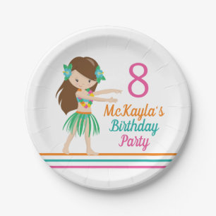 Hula Girl Cute Custom Luau Birthday Party Paper Plate