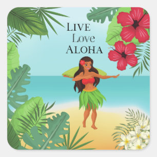 Hula Girl Live Love Aloha Square Sticker