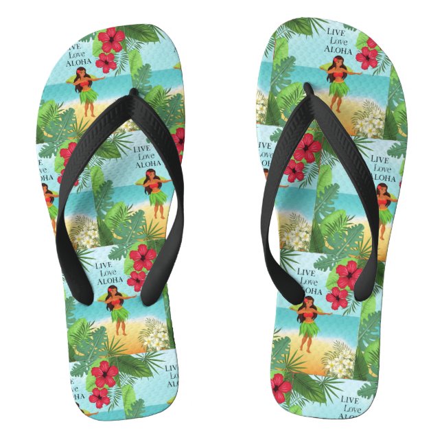 Hula Girl Live Love Aloha Thongs (Footbed)