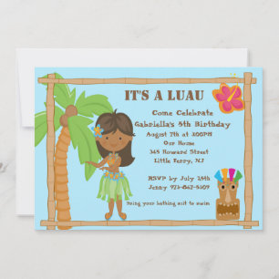 Hula Girl Luau Birthday Invitation