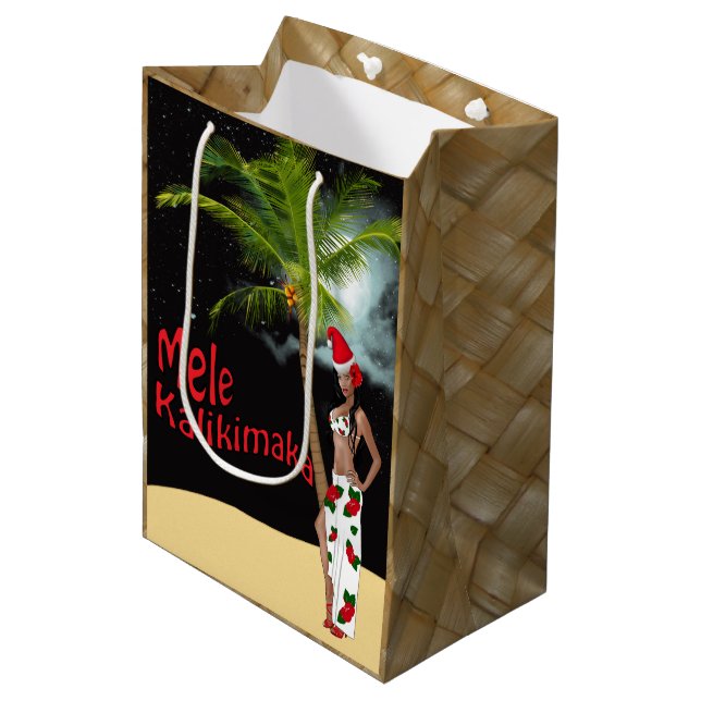 Hula Girl Mele Kalikimaka Christmas Medium Gift Bag (Front Angled)
