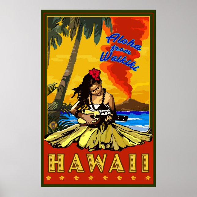 Hula Girl - Waikiki, Hawaii Diamond Head Poster (Front)