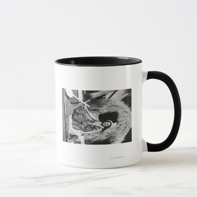Hula Girl with Outrigger Canoe Hawaii Photograph Mug (Right)
