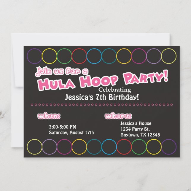 Hula Hoop Birthday Party Information Invitation (Front)