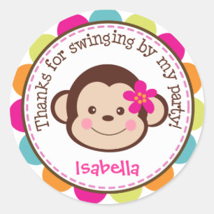 Hula Monkey Luau Birthday Party Favour Stickers