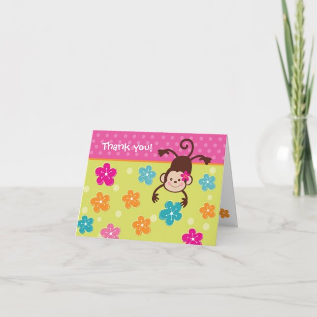 Hula Monkey Luau  Birthday Thank You Note Cards (Front)