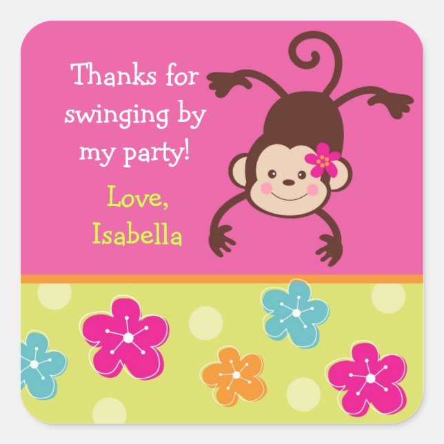 Hula Monkey Luau Bithday Party Favour Stickers (Front)