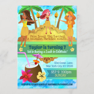 Hula on Over Luah Birthday Invitations
