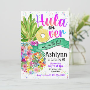 Hula on over,  Luau, Pineapple Birthday, Invitation