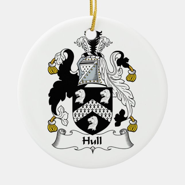 Hull Family Crest Ceramic Tree Decoration (Front)