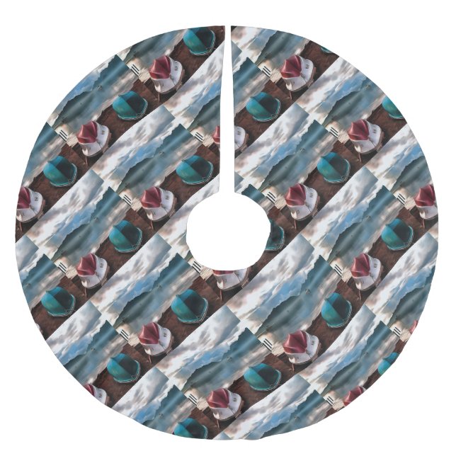 Hulls of Boats And Marmaris Winter Seascape Brushed Polyester Tree Skirt (Front)