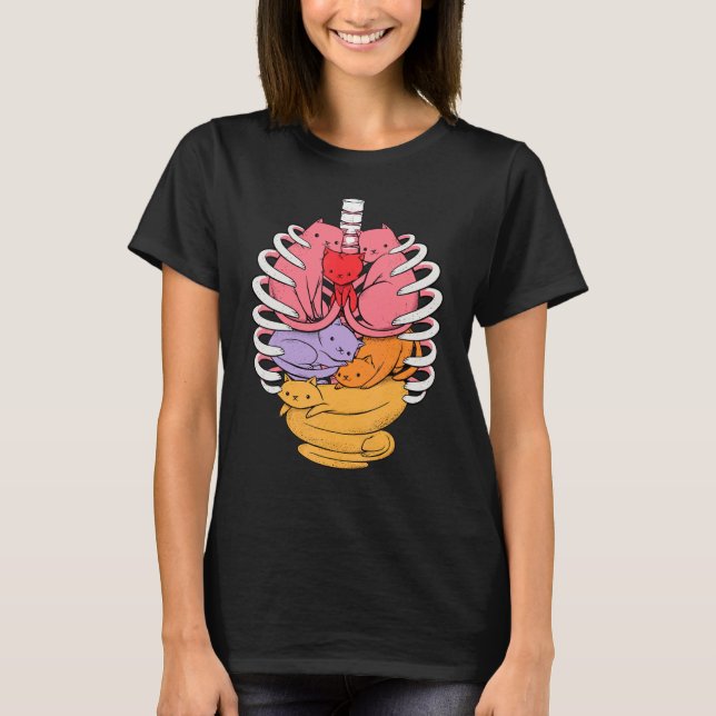 Human Anatomy Inspired Cat Organs Related Rib Cage T-Shirt (Front)