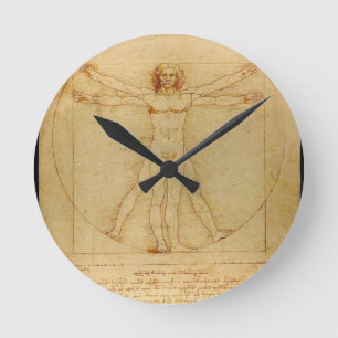Human Anatomy, Vitruvian Man by Leonardo da Vinci Round Clock