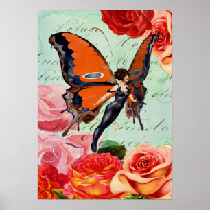 Human-Animal Hybrid Butterfly Woman with Roses Poster
